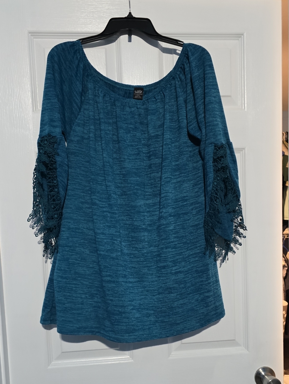 LildyBleu Teal Open Sleeve Lace Tunic Top